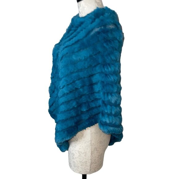 Black Rivet Womens Poncho One Size Blue Wool Rabbit Fur Knit Pullover - Picture 11 of 11